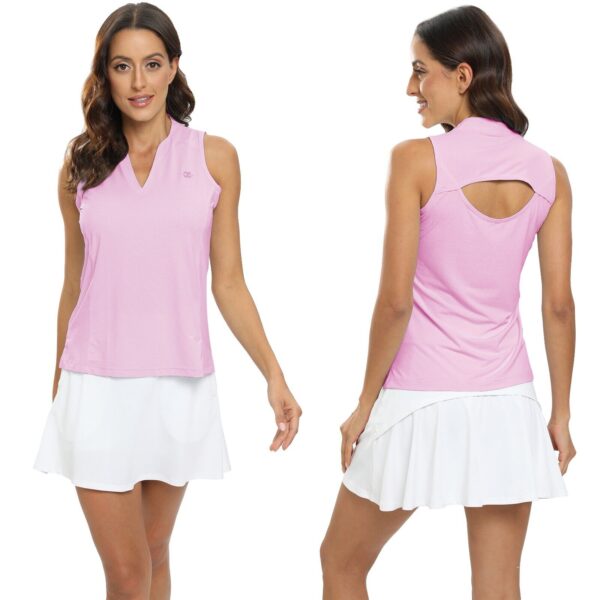 Women Sleeveless Golf Polo Shirt V-neck Basic Workout Tennis Summer TanK Top